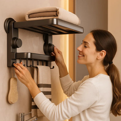 Foldable Suction Cup Towel Rack, Space-Saving