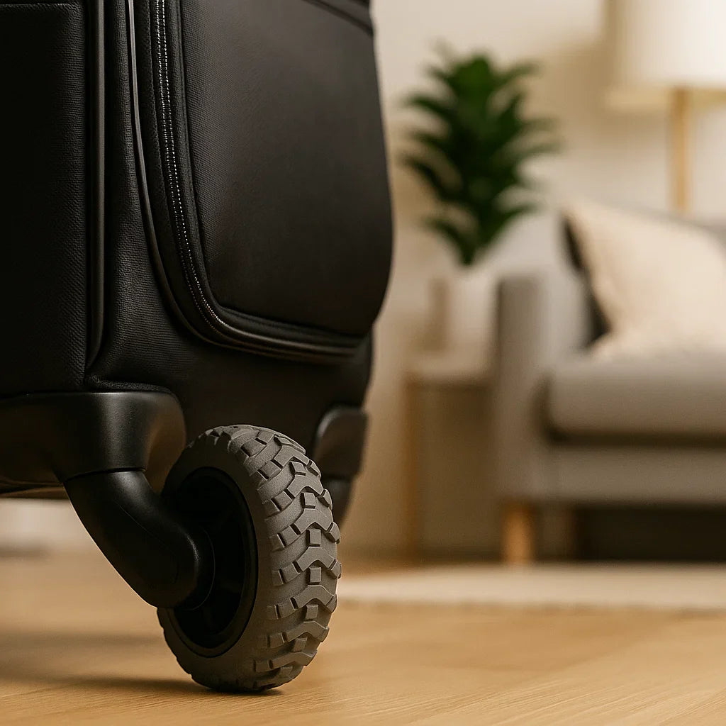 Durable suitcase wheel guard, protective design