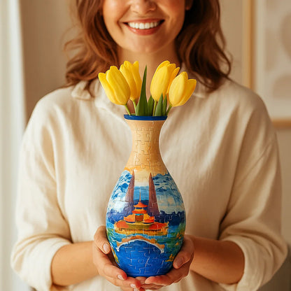 Decorative 3D Puzzle Vase, Functional for Fresh Flowers