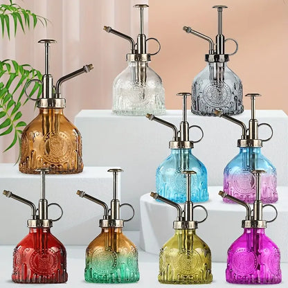 Vintage Embossed Glass Bottle, Metal Nozzle