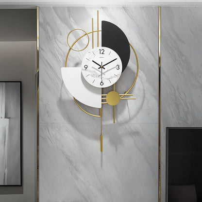 3D Metal Wall Clock With Pendulum  Silent Round Design
