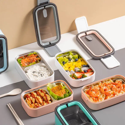 Dual-Layer Stainless Steel Bento Box, Secure Locking Lid