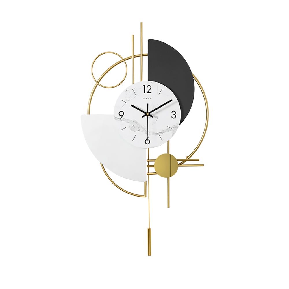 Horloge murale 3D en métal avec pendule, design rond et silencieux
