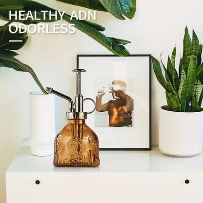 Vintage Embossed Glass Bottle, Metal Nozzle