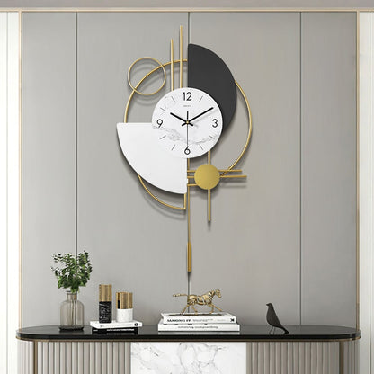 3D Metal Wall Clock With Pendulum  Silent Round Design
