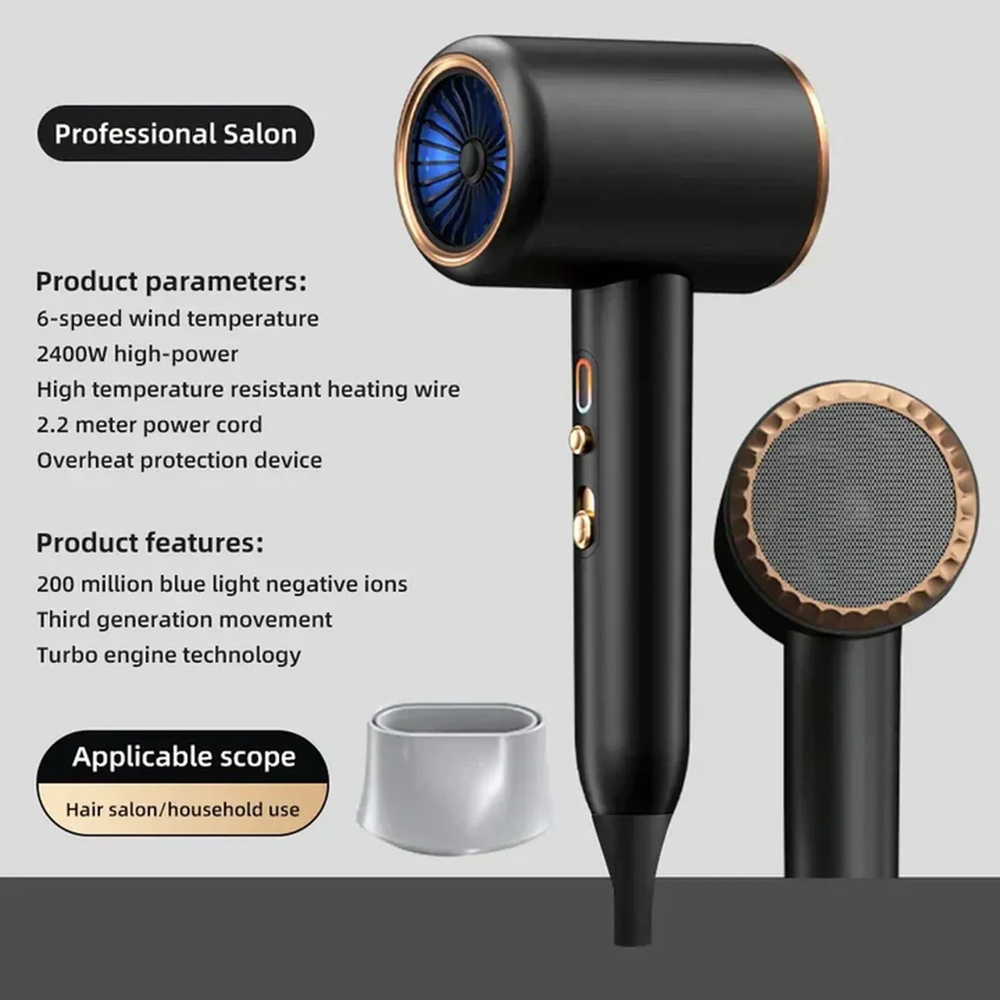 High-Power Hair Dryer, Dual Temperature Settings