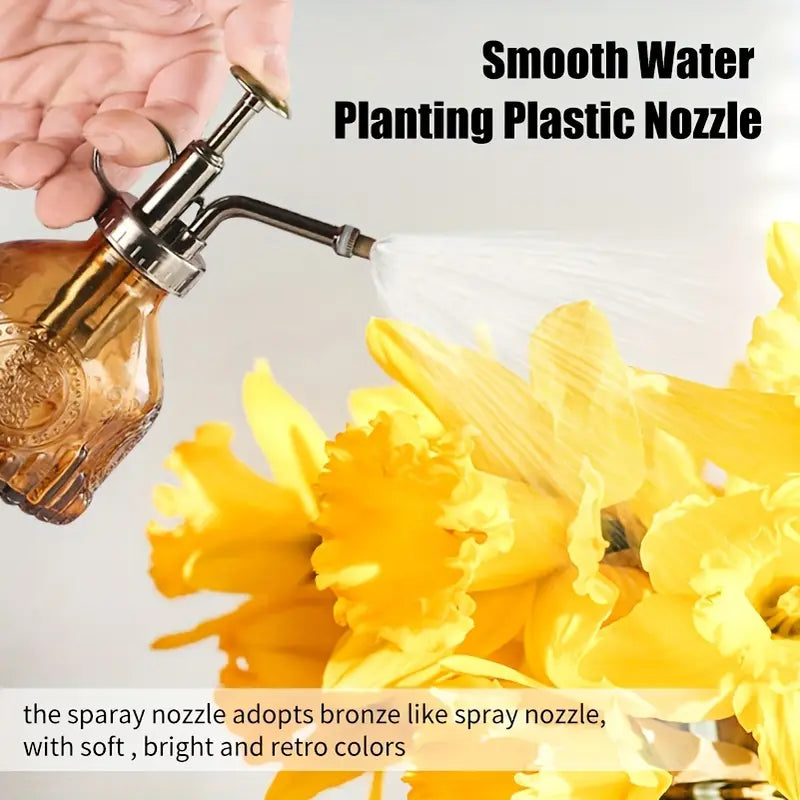 Vintage Embossed Glass Bottle, Metal Nozzle