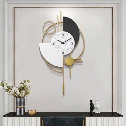 3D Metal Wall Clock With Pendulum  Silent Round Design