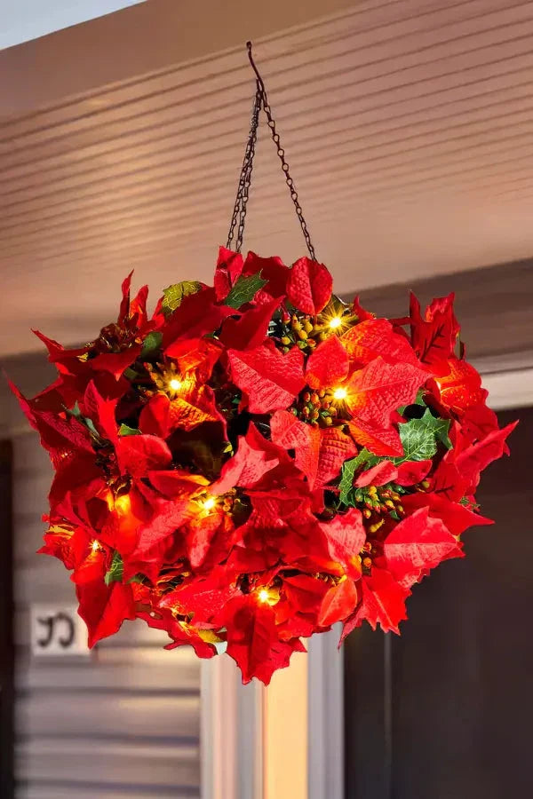 Christmas Decorations, Shine Poinsettia Holiday Decor Crimson Glow