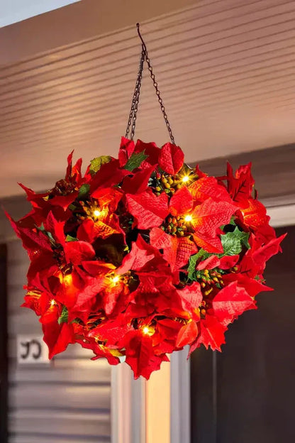 Christmas Decorations, Shine Poinsettia Holiday Decor Crimson Glow