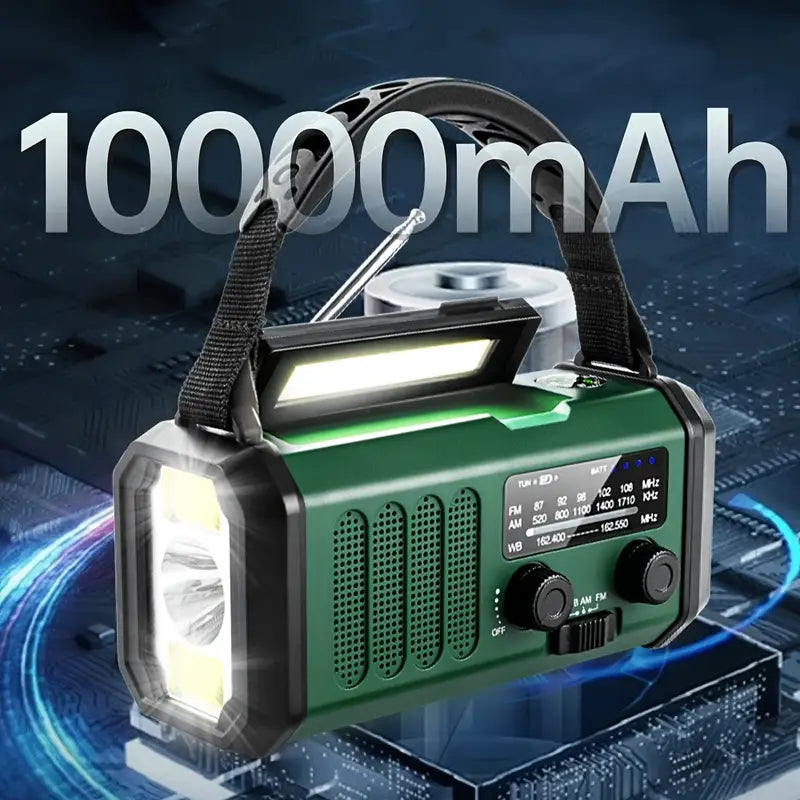 Solar-powered emergency radio, multi-functional power bank