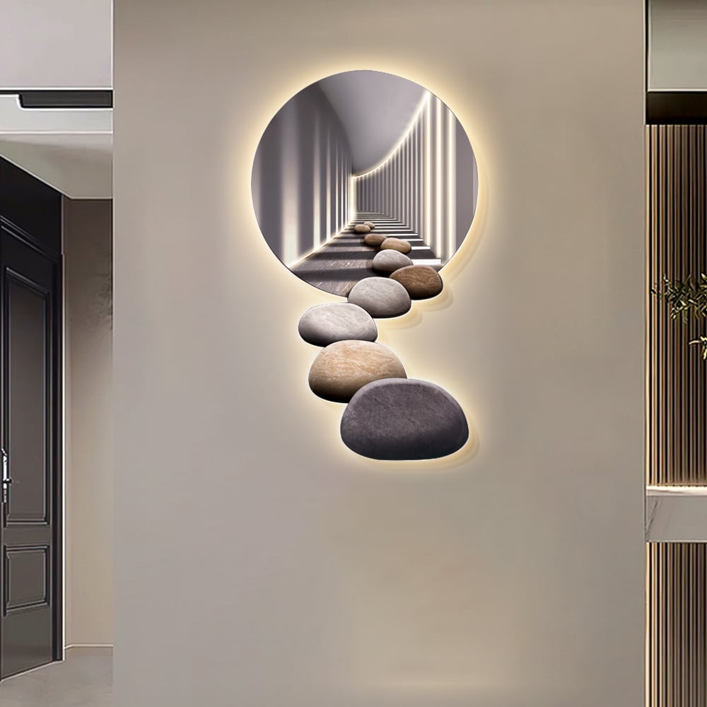 LED Wall Art With Stone Abstract Design  Modern Acrylic Decor
