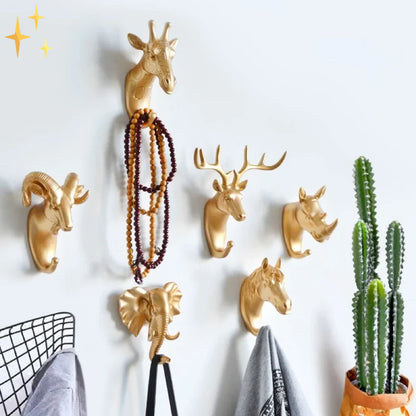 Chic Wall Hook, Golden Animal Head Design