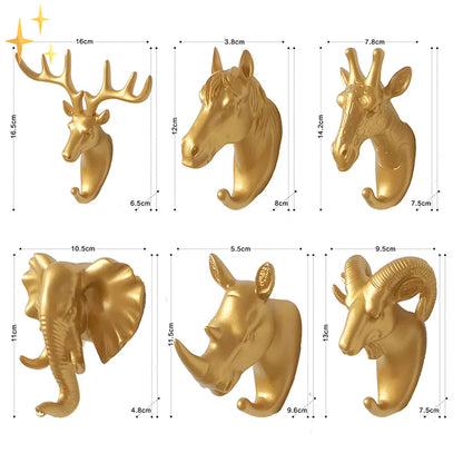 Chic Wall Hook, Golden Animal Head Design