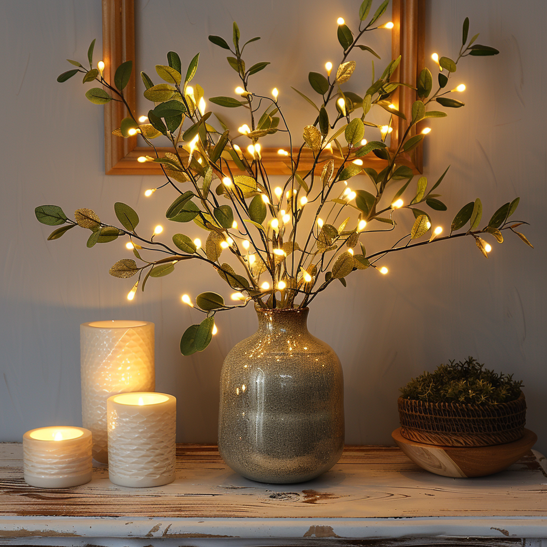 Branche d'olivier décorative à LED, blanc chaud