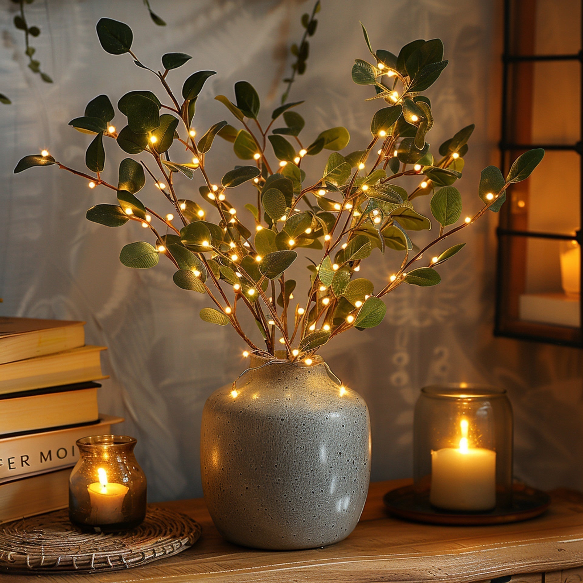 Branche d'olivier décorative à LED, blanc chaud