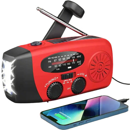 Portable Solar Radio, Multi-Functional Dynamo with Power Bank and LED Flashlight
