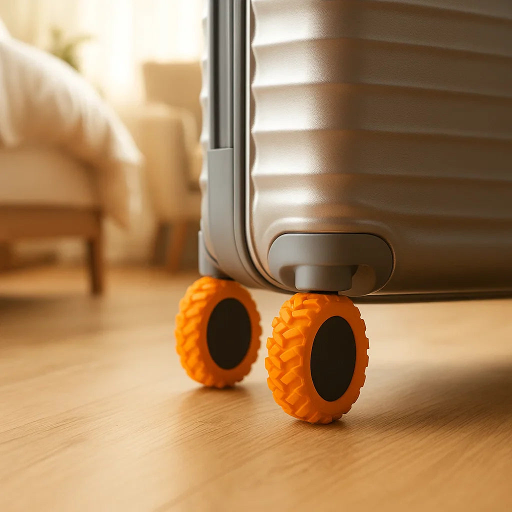 Durable suitcase wheel guard, protective design