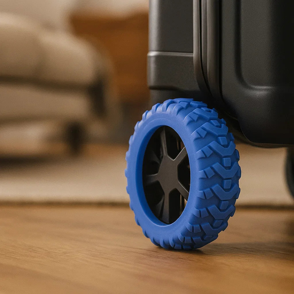 Durable suitcase wheel guard, protective design