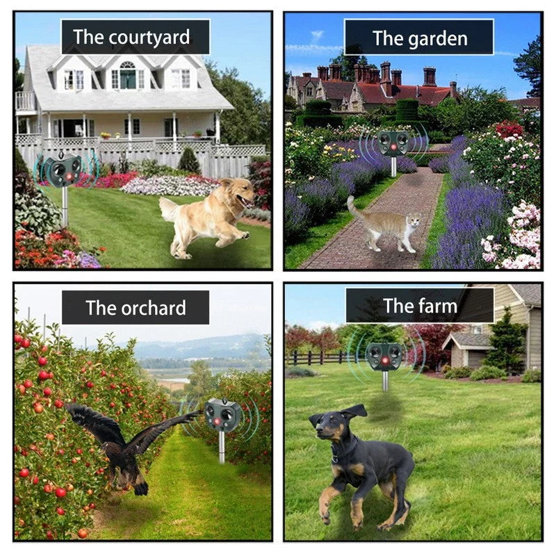 Solar-Powered Ultrasonic Repeller, Effective Animal Deterrent