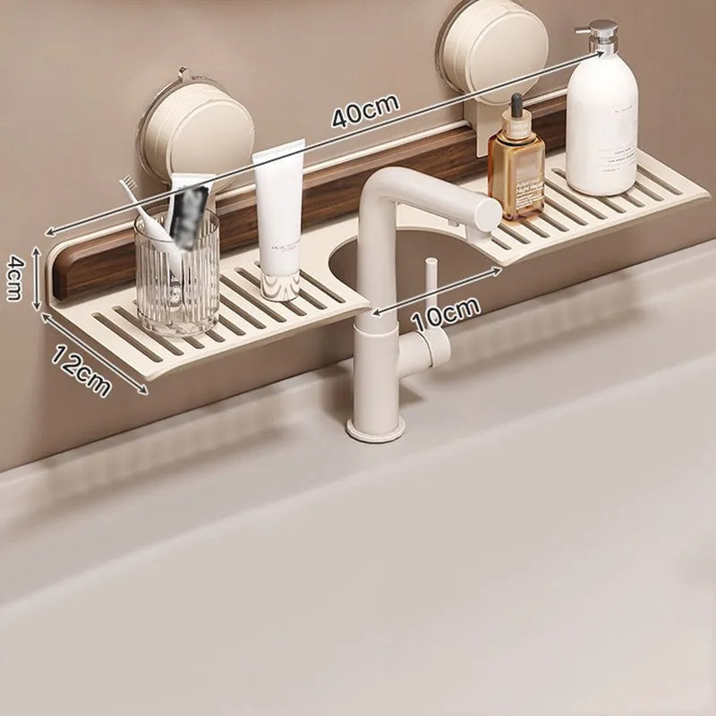 Suction Cup Bathroom Sink Shelf, Walnut Finish