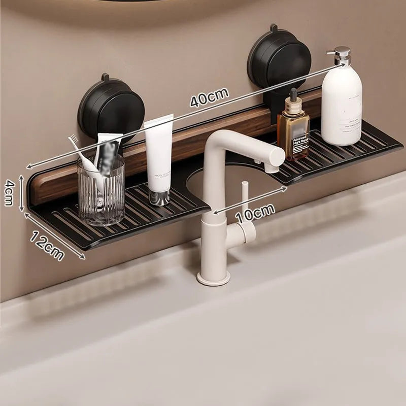 Suction Cup Bathroom Sink Shelf, Walnut Finish