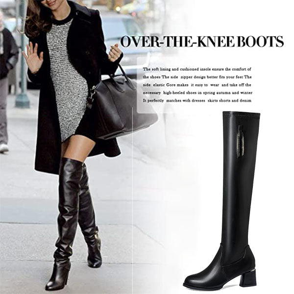 Over-the-Knee Stretch Boots  Warm & Zippered