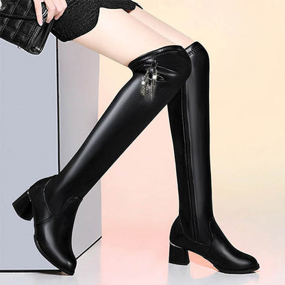 Over-the-Knee Stretch Boots  Warm & Zippered